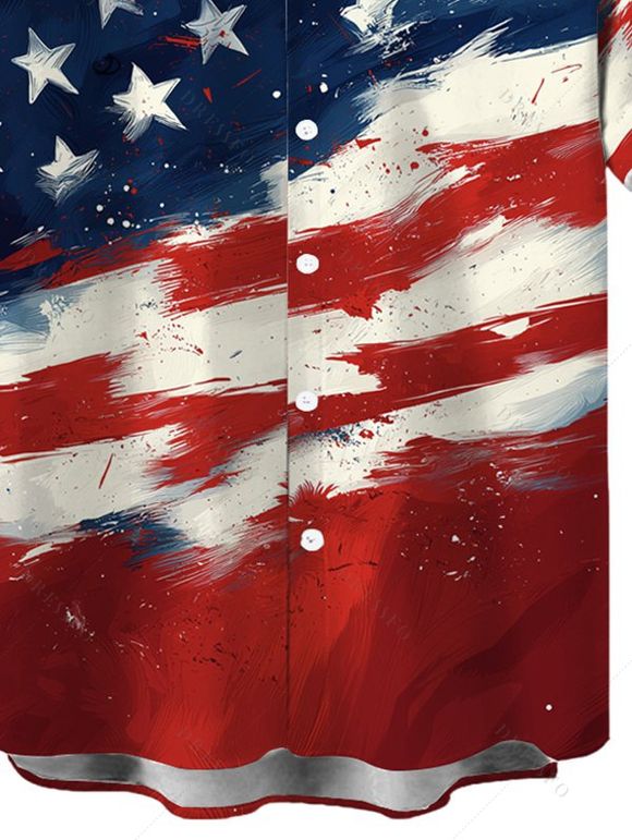 Boy's American Flag Pattern Independence Day Shirt Star Striped Print Button Up Roll Up Short Sleeve Patriotic Kid Shirt - multicolor 160