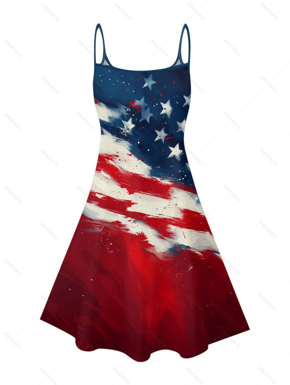 Independence Day Family Outfit American Flag Pattern Spaghetti Strap Dress and Roll Up Sleeve Men and Boy Shirt Drawstring Shorts Patriotic Outfit - multicolor S | US 4