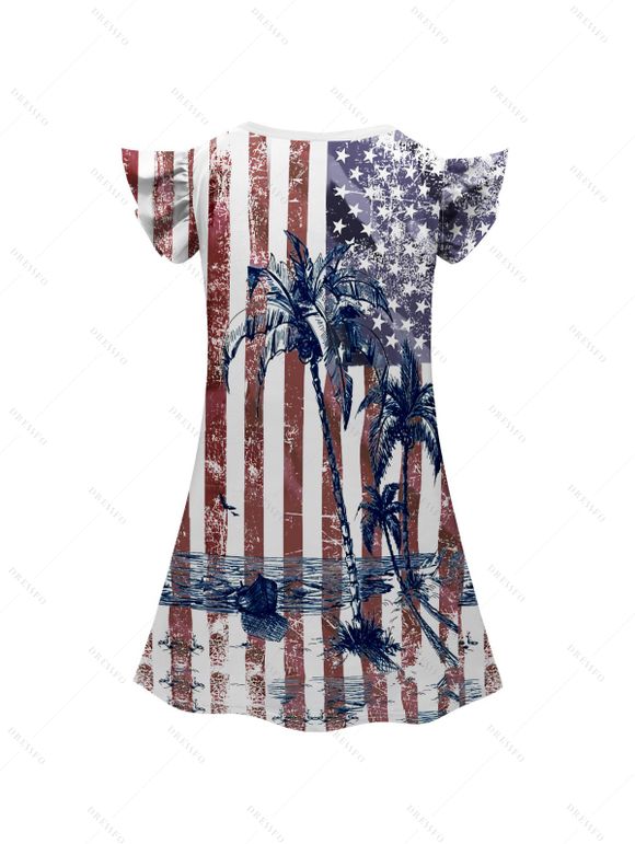 Girls Dress American Flag Pattern Independence Day Dress Star Striped Print Short Flutter Sleeve Mini Patriotic Kid Dress - multicolor A 160