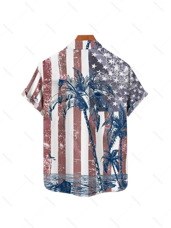 Boy's American Flag Pattern Independence Day Shirt Star Striped Print Button Up Roll Up Short Sleeve Patriotic Kid Shirt - multicolor A 160