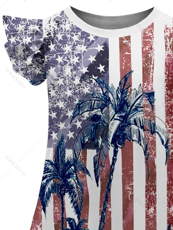 Girls Dress American Flag Pattern Independence Day Dress Star Striped Print Short Flutter Sleeve Mini Patriotic Kid Dress - multicolor A 160