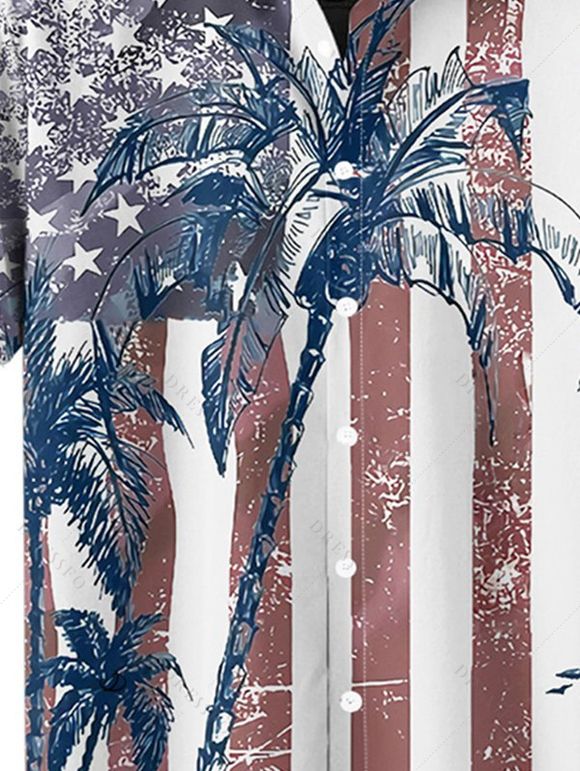 Boy's American Flag Pattern Independence Day Shirt Star Striped Print Button Up Roll Up Short Sleeve Patriotic Kid Shirt - multicolor A 160