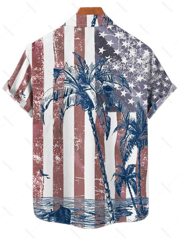 Independence Day Couple Outfit American Flag Pattern Spaghetti Strap A Line Dress and Roll Up Sleeve Shirt Drawstrings Shorts Patriotic Matching Outfit - multicolor A S | US 4