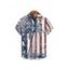Boy's American Flag Pattern Independence Day Shirt Star Striped Print Button Up Roll Up Short Sleeve Patriotic Kid Shirt - multicolor A 160