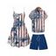 Independence Day Couple Outfit American Flag Pattern Spaghetti Strap A Line Dress and Roll Up Sleeve Shirt Drawstrings Shorts Patriotic Matching Outfit - multicolor A S | US 4