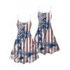Independence Day Couple Outfit American Flag Pattern Spaghetti Strap A Line Dress and Roll Up Sleeve Shirt Drawstrings Shorts Patriotic Matching Outfit - multicolor A S | US 4