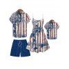Independence Day Family Outfit American Flag Pattern Spaghetti Strap Dress and Roll Up Men and Boy Shirt Drawstring Shorts Patriotic Outfit - multicolor A S | US 4
