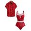 Beach Couple Outfit Rose Butterfly Print Underwire Crisscross Bathing Costume and Button Up Shirt Matching Outfit - Rouge S | US 4