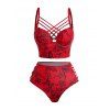 Beach Couple Outfit Rose Butterfly Print Underwire Crisscross Bathing Costume and Button Up Shirt Matching Outfit - Rouge S | US 4