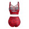 Beach Couple Outfit Rose Butterfly Print Underwire Crisscross Bathing Costume and Button Up Shirt Matching Outfit - Rouge S | US 4