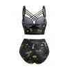 Beach Couple Outfit Galaxy Mushroom Skull Print Crisscross Spaghetti Strap Triangle Bottom Bathing Suit and Button Up Shirt Gothic Matching Outfit - Noir S | US 4
