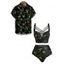 Beach Couple Outfit Galaxy Mushroom Skull Print Crisscross Spaghetti Strap Triangle Bottom Bathing Suit and Button Up Shirt Gothic Matching Outfit - Noir S | US 4