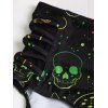 Beach Couple Outfit Galaxy Mushroom Skull Print Crisscross Spaghetti Strap Triangle Bottom Bathing Suit and Button Up Shirt Gothic Matching Outfit - Noir S | US 4