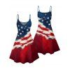Independence Day Family Outfit American Flag Pattern Spaghetti Strap Dress and Roll Up Sleeve Men and Boy Shirt Drawstring Shorts Patriotic Outfit - multicolor S | US 4