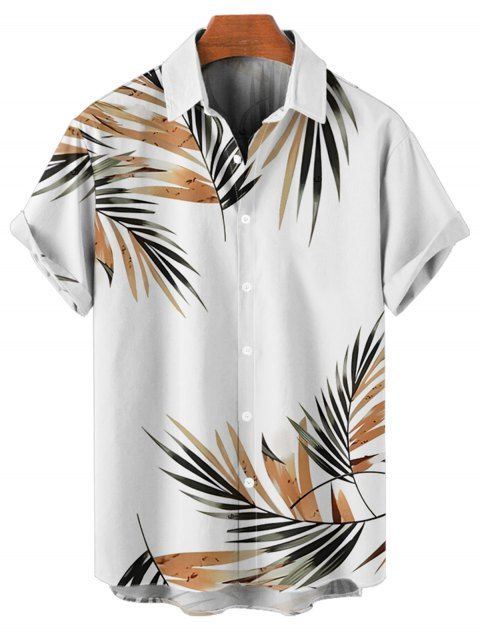 Chemise de vacances à motif feuilles pour homme, boutonnée, retroussée, manches courtes, décontractée