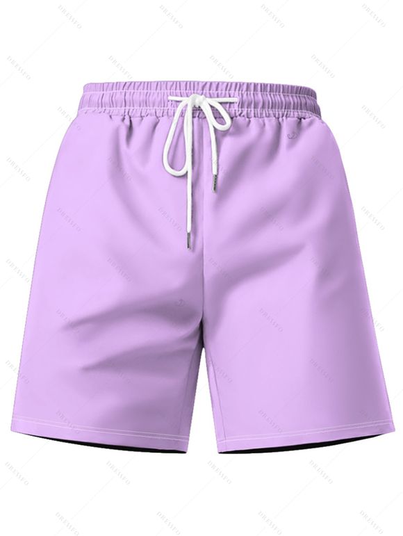 Hawaii Couple Outfit Tropical Plant Print Spaghetti Strap Dress Cinched Tankini Swimsuit and Roll Up Sleeve Shirt Drawstring Shorts Beach Matching Outfit - LIGHT PURPLE S | US 4