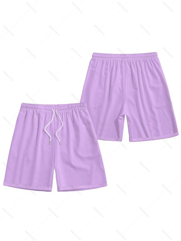 Hawaii Couple Outfit Tropical Plant Print Spaghetti Strap Dress Cinched Tankini Swimsuit and Roll Up Sleeve Shirt Drawstring Shorts Beach Matching Outfit - LIGHT PURPLE S | US 4