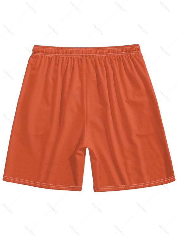 Hawaii Couple Outfit Tropical Plant Print Spaghetti Strap Dress Cinched Tankini Swimsuit and Roll Up Sleeve Shirt Drawstring Shorts Beach Matching Outfit - Orange S | US 4