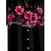 Chemise gothique à motif floral pour homme, boutonnée, retroussée, manches courtes, décontractée - Noir 5XL