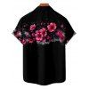Chemise gothique à motif floral pour homme, boutonnée, retroussée, manches courtes, décontractée - Noir 5XL