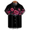 Chemise gothique à motif floral pour homme, boutonnée, retroussée, manches courtes, décontractée - Noir 5XL