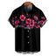 Chemise gothique à motif floral pour homme, boutonnée, retroussée, manches courtes, décontractée - Noir 5XL