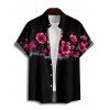Chemise gothique à motif floral pour homme, boutonnée, retroussée, manches courtes, décontractée - Noir 5XL