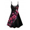 Robe gothique à motifs floraux, bretelles spaghetti, col en V, coupe trapèze, mini-robe décontractée - Noir XXXXXL | US 20
