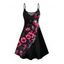Robe gothique à motifs floraux, bretelles spaghetti, col en V, coupe trapèze, mini-robe décontractée - Noir XXXXXL | US 20