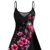 Robe gothique à motifs floraux, bretelles spaghetti, col en V, coupe trapèze, mini-robe décontractée - Noir XXXXXL | US 20