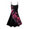 Robe gothique à motifs floraux, bretelles spaghetti, col en V, coupe trapèze, mini-robe décontractée - Noir XXXXXL | US 20