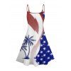 Robe de fête de l'indépendance à motif de drapeau américain et de cocotiers, bretelles spaghetti, col en V, coupe trapèze, mini-robe débardeur patriotique - Bleu XXXXXL | US 20
