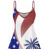 Robe de fête de l'indépendance à motif de drapeau américain et de cocotiers, bretelles spaghetti, col en V, coupe trapèze, mini-robe débardeur patriotique - Bleu XXXXXL | US 20