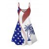Robe de fête de l'indépendance à motif de drapeau américain et de cocotiers, bretelles spaghetti, col en V, coupe trapèze, mini-robe débardeur patriotique - Bleu XXXXXL | US 20