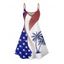 Robe de fête de l'indépendance à motif de drapeau américain et de cocotiers, bretelles spaghetti, col en V, coupe trapèze, mini-robe débardeur patriotique - Bleu XXXXXL | US 20