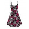 Robe gothique à motif de crânes et de roses, bretelles spaghetti, col en V, coupe trapèze, mini-robe décontractée - Noir XXXXXL | US 20