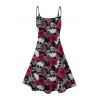 Robe gothique à motif de crânes et de roses, bretelles spaghetti, col en V, coupe trapèze, mini-robe décontractée - Noir XXXXXL | US 20