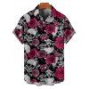 Chemise gothique à manches courtes et boutons pour homme, motif tête de mort et roses, décontractée - Noir 5XL