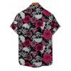 Chemise gothique à manches courtes et boutons pour homme, motif tête de mort et roses, décontractée - Noir 5XL