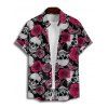 Chemise gothique à manches courtes et boutons pour homme, motif tête de mort et roses, décontractée - Noir 5XL