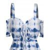 Haut de vacances cintré à ourlet volanté et à buste froncé, imprimé tie-dye, épaules dénudées, ourlet flottant - Bleu XXL | US 12