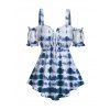 Haut de vacances cintré à ourlet volanté et à buste froncé, imprimé tie-dye, épaules dénudées, ourlet flottant - Bleu XXL | US 12