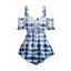 Haut de vacances cintré à ourlet volanté et à buste froncé, imprimé tie-dye, épaules dénudées, ourlet flottant - Bleu XXL | US 12