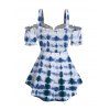 Haut de vacances cintré à ourlet volanté et à buste froncé, imprimé tie-dye, épaules dénudées, ourlet flottant - Bleu XXL | US 12