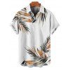 Chemise de vacances à motif feuilles pour homme, boutonnée, retroussée, manches courtes, décontractée - Blanc 5XL