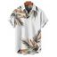 Chemise de vacances à motif feuilles pour homme, boutonnée, retroussée, manches courtes, décontractée - Blanc 5XL