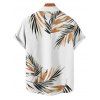 Chemise de vacances à motif feuilles pour homme, boutonnée, retroussée, manches courtes, décontractée - Blanc 5XL