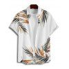 Chemise de vacances à motif feuilles pour homme, boutonnée, retroussée, manches courtes, décontractée - Blanc 5XL