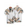 Chemise de vacances à motif feuilles pour homme, boutonnée, retroussée, manches courtes, décontractée - Blanc 5XL