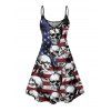 Robe gothique à motif de crânes et drapeau américain pour le jour de l'indépendance, bretelles spaghetti, col en V, coupe trapèze, mini-robe débardeur patriotique - multicolor A XXXXXL | US 20